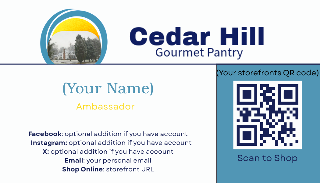 Cedar Hill Gourmet Pantry Business Cards (will be personalized)